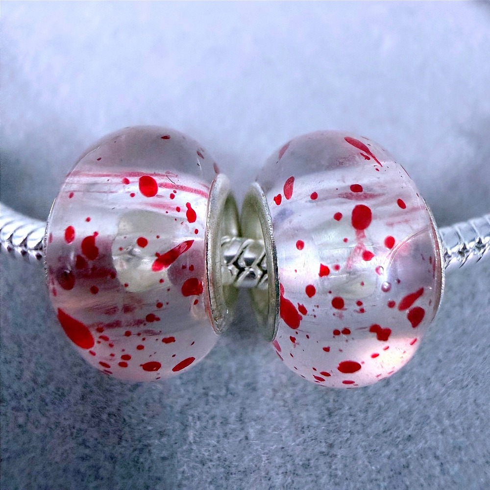 Blood Splatter Murano Glass Beads fits PANDORA Horror Halloween Charms Set of 2